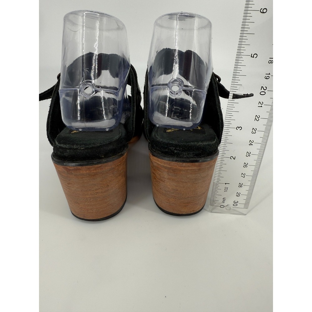 Freebird by Steven Caprice Buckle Sandals Wood Heel Womens 9  Leather Black Boho - Picture 4 of 13